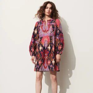 NWT Figue Lucie Embroidered Split Neck Dress Multicolor L $548